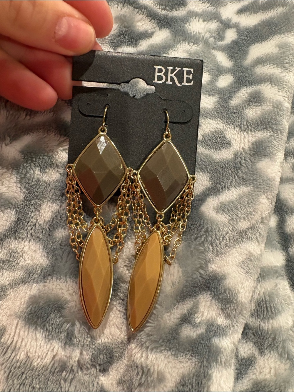 Buckle Gold-Tone Dangle Earrings with Gray and Mustard Stones
